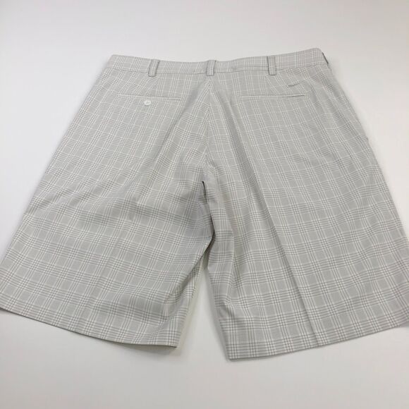 Nike 36 (Fit 36W) Golf Polyester Stretch Flat 11" Chino Plaid Shorts White - Picture 1 of 7